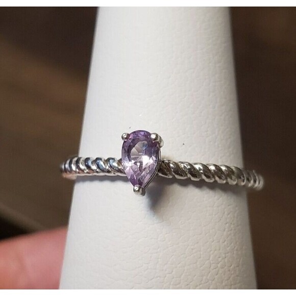 Amethyst Teardrop Faceted Sterling Silver 925 Signed FAS Ring Size 7 - Picture 2 of 16